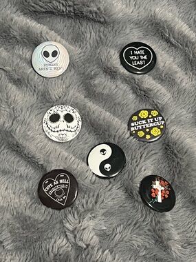Assorted Pinback Button Collection - Black, White, Yellow Accents
